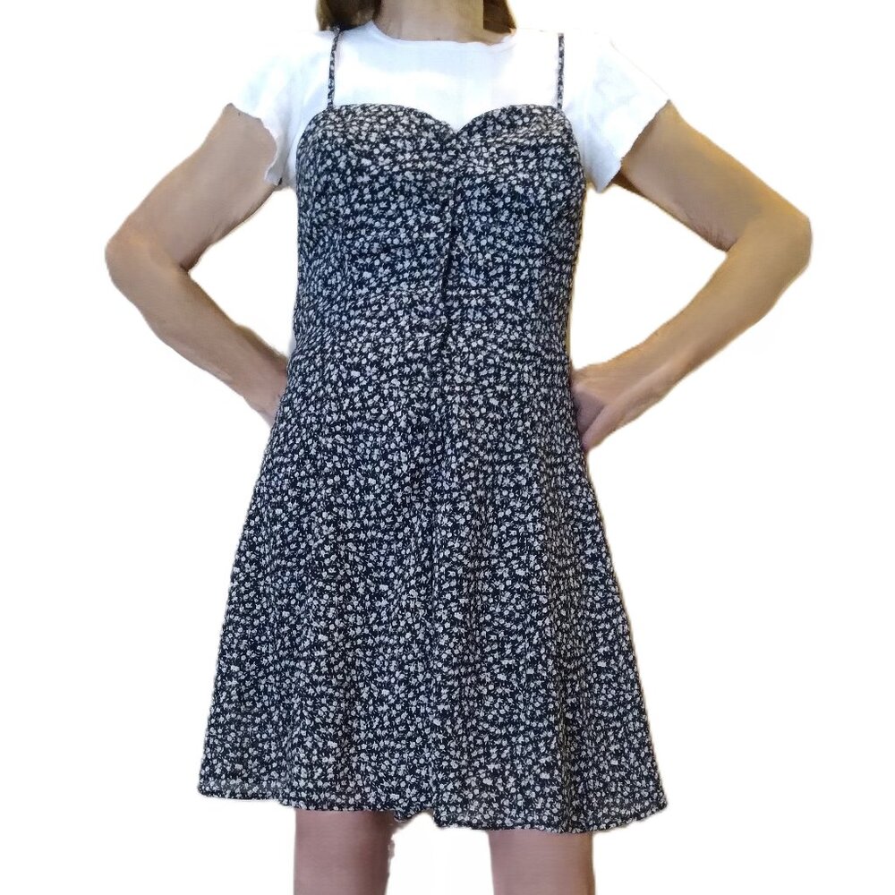 Black & White Floral Skort Dress/Romper - Vintage 1990s